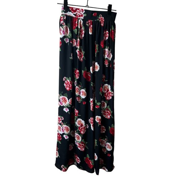 Boohoo Womens Floral Maxi Skirt With Tie Waist Black Red‎ 6 Whimsy Romantic - Picture 2 of 12